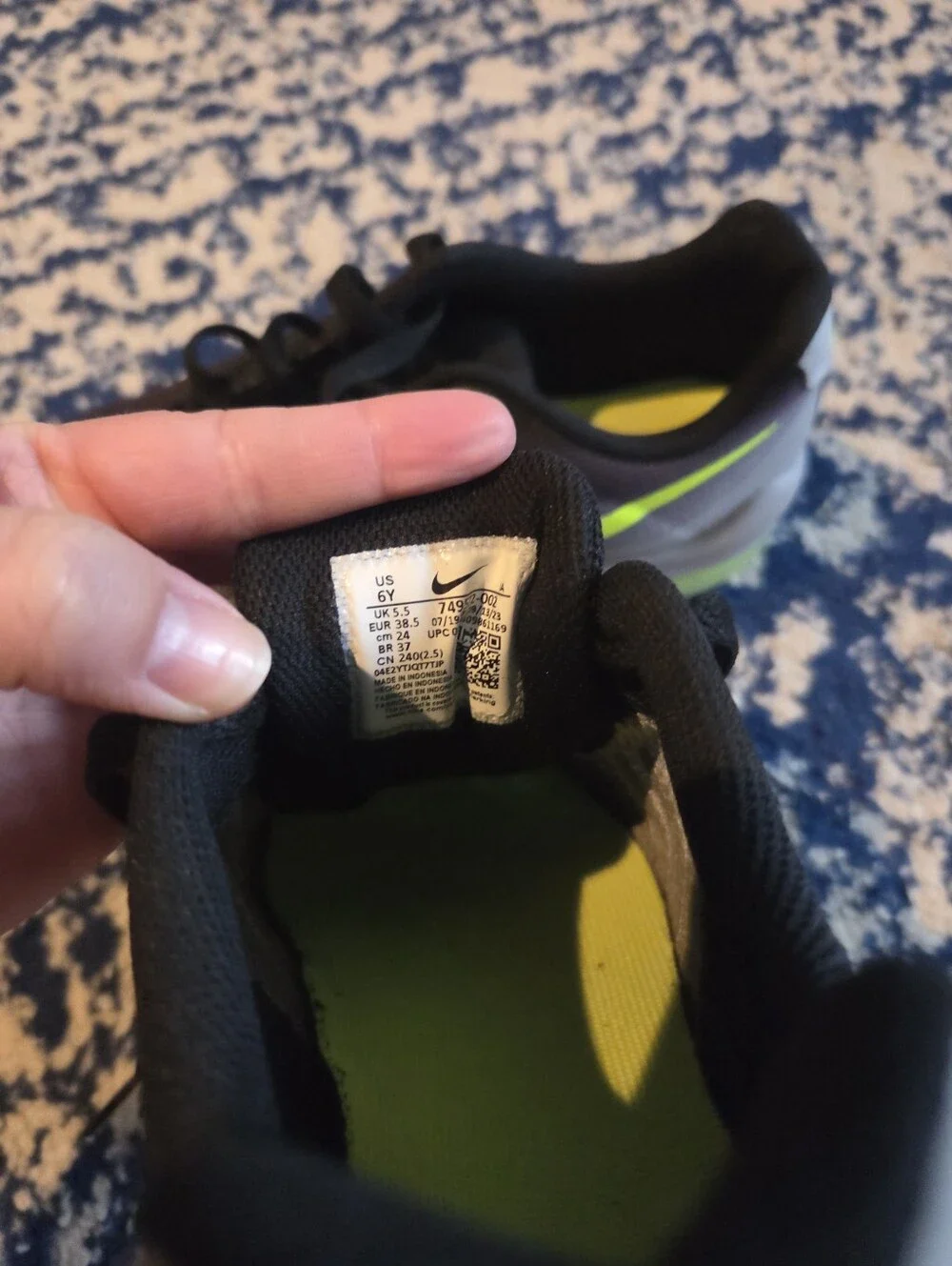 Nike Kids Black and Gray Sneakers with Neon Yellow Swoosh